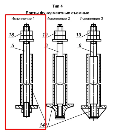 Фундаментные болты тип 4.1 (Съемные) — ПМК Парк